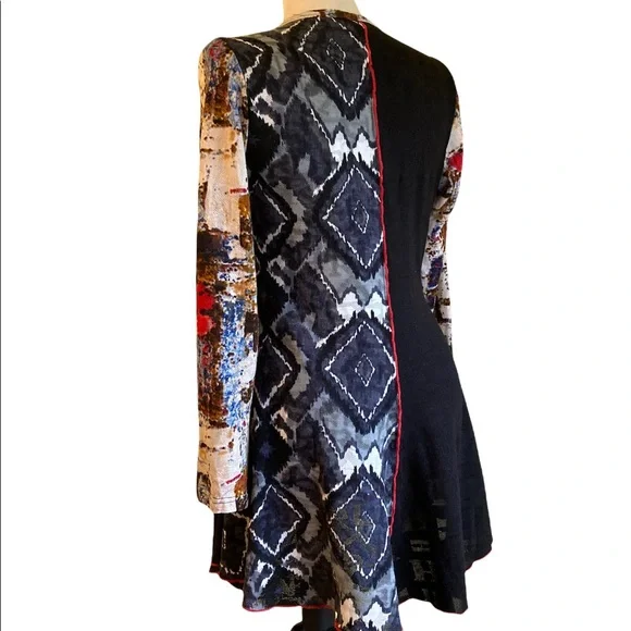 Paris, multicolored tunic, short dress, patchwork, uneven hem, stretchy, L - Picture 9 of 11